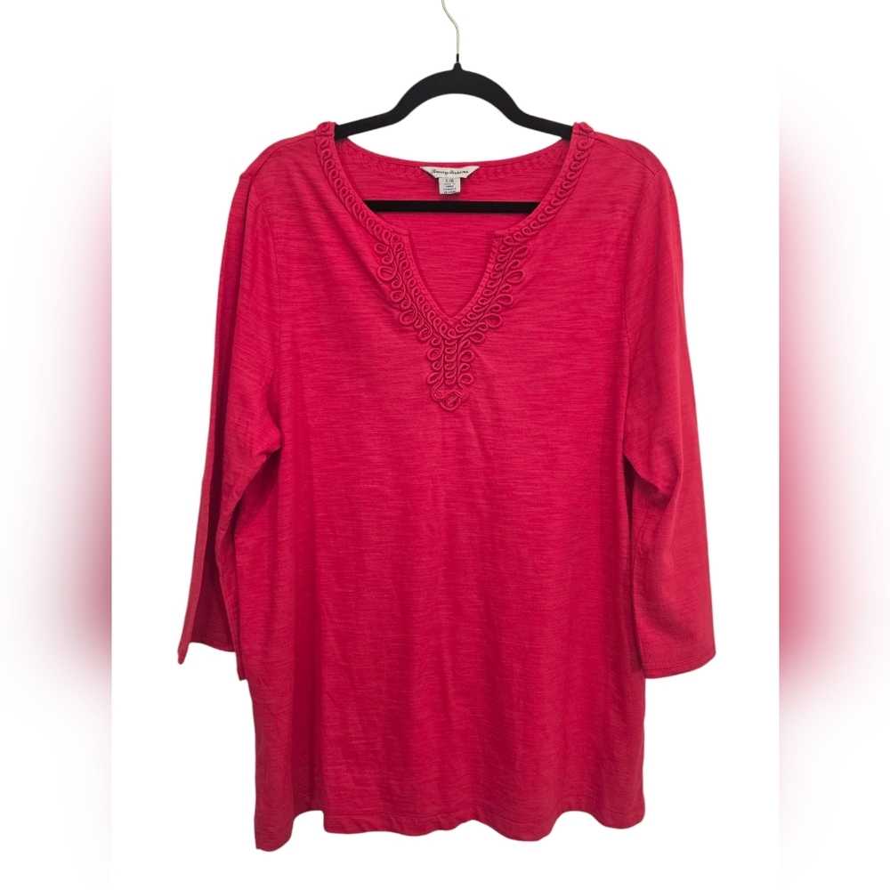 Tommy Bahama Large 100% Cotton Lux Jersey 3/4 Bell Sleeve Tunic Top